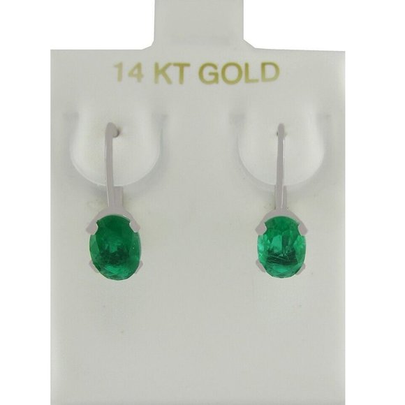 Genuine 2.28 Cts Emeralds Earrings 14K White Gold
